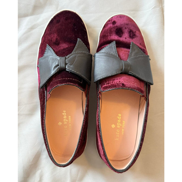kate spade Shoes - Kate Spade Delise Burgundy Velvet Bow Slip-On Shoes Size 7.5 (fancy sneakers)